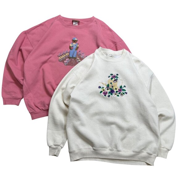 Vintage Grandma Cottagecore Embroidered Crewneck Sweatshirts XL - Picture 1 of 10